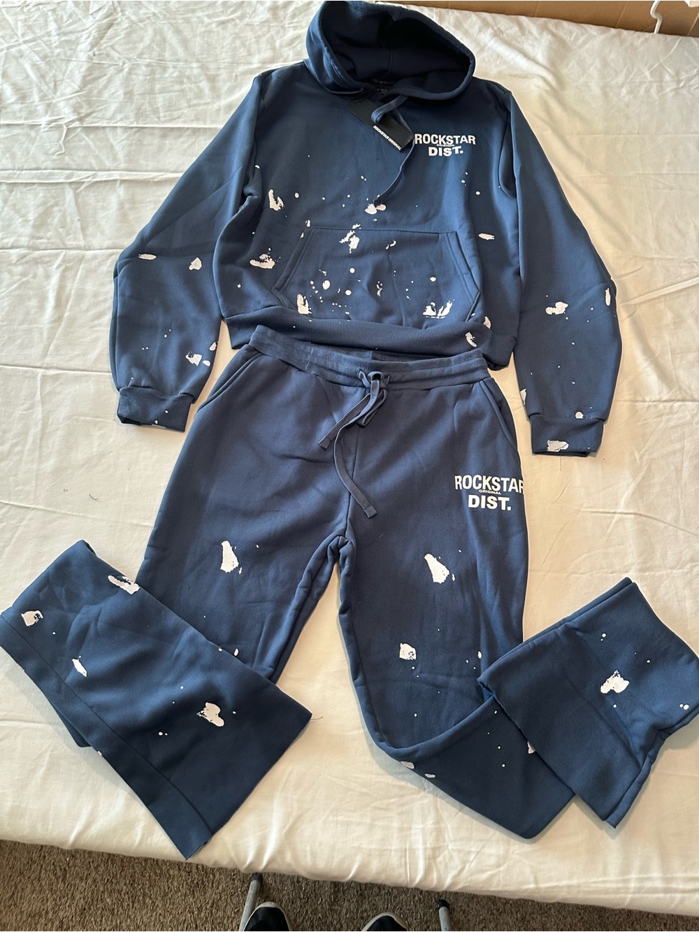 Rockstar Dist. Navy Blue Paint-Splatter Joggers